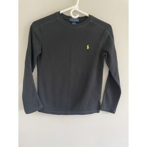 Polo Ralph Lauren Boys Black Waffle Knit Thermal Long Sleeve Shirt M 10-12